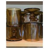 (10) Vintage Amber Glass Footed Goblets
