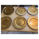 (6) 13-inch Gold Charger Plates with a Cracked