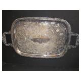 20" Vtg Silver Tray with Scrolled Handles