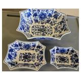 (3) Porcelain Blue and White Serving Bowls