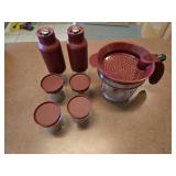 Maroon Set Including Coffee or Tea Brewer, Salt &