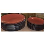 Set of (8) HOME Red & Black Plates & (8) Saucers