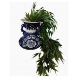 9" Chinoiserie Style Ceramic Vase w/ Faux Leaves