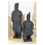 (2) Terra Cotta Style Warrior Statues 14"&11"