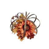 11" Metal Pumpkin with Flowers