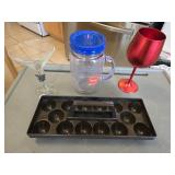 Egg Transporter, Martini Glass w/Charms, Red