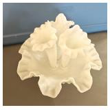 Fenton Hobnail Milk Glass Triple Horn Epergne