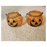 (2) 3" Glass Jack o Lantern Candle Holders