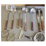Assorted Wooden Handled Kitchen Utensils & More