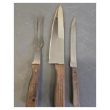 Stainless Meat Fork, Chefs Knive & Serrated K