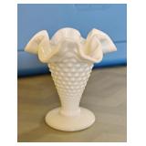 Fenton Milk Glass Hobnail Trumpet Vase Ruffled