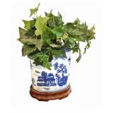 Chinese Style Porcelain Planter w/ Faux Ivy &