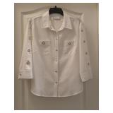 Sz 13 Kathy Che Stretch Button Up Blouse