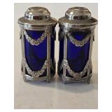 Vtg Cobalt Blue & Silver Plated Salt and Pepper