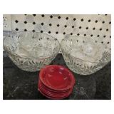 (2) Punch Bowls w/Cups & (6) Red Bowls
