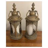 (2) 15" Antique Gold Ornate Metal Lanterns