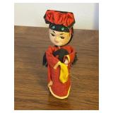 Vintage Asian Peg Doll Retro Old Toy Red Black