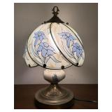 14" 1980s Touch Lamp features a Blue Floral