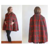 VTG Wool Tartan Plaid Cape features a Classic Red