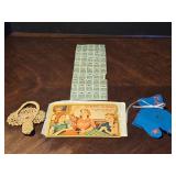 1930s Felt Girl Needle Holder, Hand Crocheted