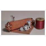 Ceramic Pin Cushion w/ Two Small Porcelain