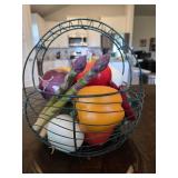 Green Metal Basket w/Faux Veggies