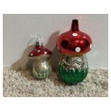 (2) Glass Christmas Mushroom Ornaments