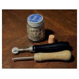 Vtg Tracing Wheel, Scratch Awl, Vaseline Jar