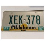1983-1984 Oklahoma Passenger Vehicle License Plate