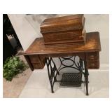 Antique New Home Treadle Sewing Machine Set i