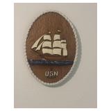 10'x7' Oval Wooden Wall Plaque featuring a carved