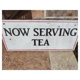 Now serving tea wooden sign 21x9