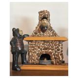 12' Decorative Wooden Fireplace & Bear Figurine