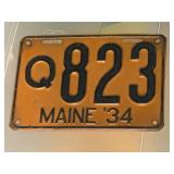 1934 Maine license plate featuring a black
