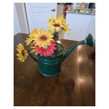 Dark Green Metal Watering Can w/Sunflower