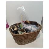 Woven Basket filled with Miscellaneous Sewing