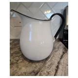 9.25' Vtg White Enamel Water Pitcher