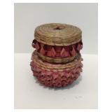 (2) Pink & Tan Hand Woven Decorative Baskets With