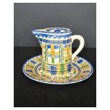 'Persian Ware' Pottery Creamer & Saucer Set Made