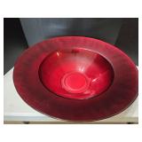 19.25" Diameter Red Glass Bowl with a Wide flat