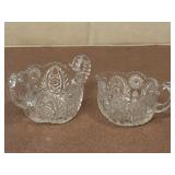 Vintage Pressed Glass Open Sugar Bowl & Creamer