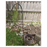 Shepherds Hook & Plastic Planter with Rocks