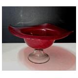 1960s Hand-blown Ruby Red Art Glass Compote
