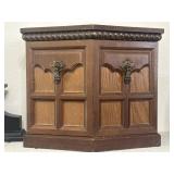 1970s Tudor Revival style wooden jewelry chest