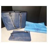 NEW Blue w/Gold Striping Tote w/Wristlet