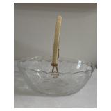 Vintage Aderia Glass Basket With Rattan Handle