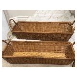 (2) Long Narrow Brown Wicker basket features