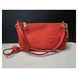 Red Pebbled Leather Coach Embossed Horse and