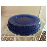 (10) Blue Glass Pyrex Dinner Plates 10.5&12"
