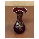Cambridge Rude Red Silver Overlay 7" Vase